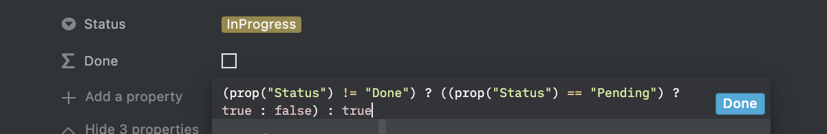 ステータスが InProgress なので true にならない